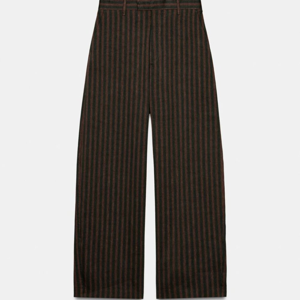 NWT Dark Khaki Striped Linen Blend Pants, L